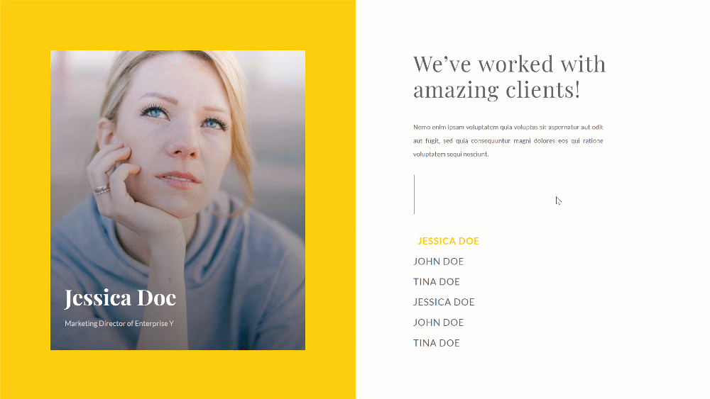 Download a FREE & Advanced Client Showcase Hover/Click Design for Divi